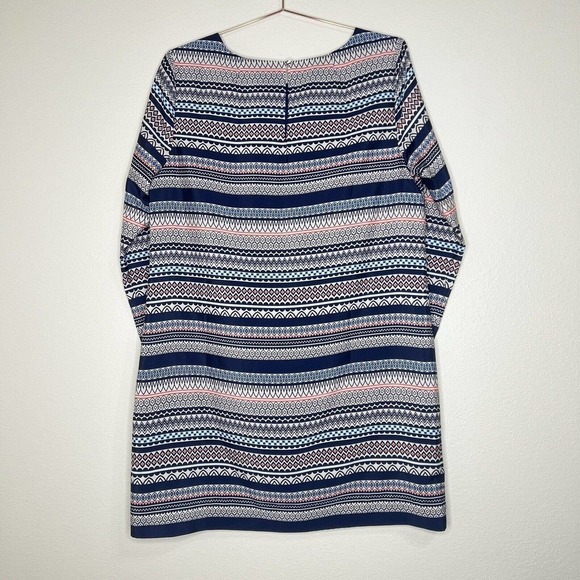 J. Crew Factory Navy Blue & White Geometric Striped 3/4 Sleeve Gallery Dress 14 - Picture 10 of 14